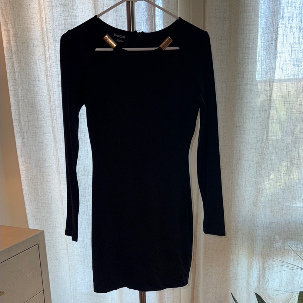 Bebe Black Long Sleeve Bodycon Cocktail Dress